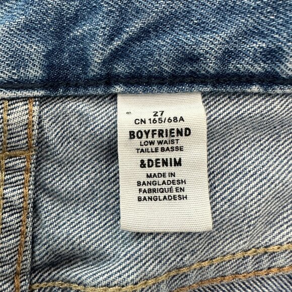 &Denim Boyfriend Low Waist Distressed Button Fly Women's size 27 Blue Denim Jean - Picture 3 of 5